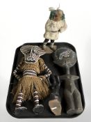 An Ashanti carved wooden fertility figure, a Hopi Kachina figure,