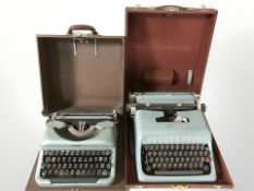 An Imperial typewriter and an Olivetti typewriter, both in carry cases.