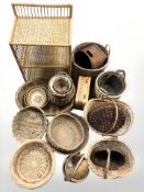 A collection of wicker baskets,