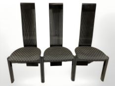 A set of ten lacquered high back dining chairs.