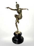 A French bronze figure of an Art Deco dancer on marble socle base, height 38 cm.