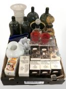 A group of Scandinavian glass tea light holders, bottles, lamp base, etc.
