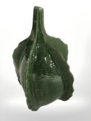 A large slip cast green glaze coca pod, height 30 cm.