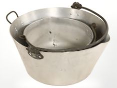 Two aluminium jam pans,
