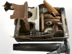 Two pine crackets, barometer, bellows, etc.