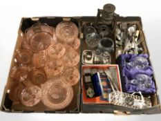 Assorted EPNS cutlery, boxed pair of lead crystal rummers, safety razor, crowns,