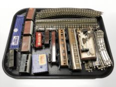 A group of tin plate and plastic OO gauge rolling stock, including Hornby, various lengths of track,