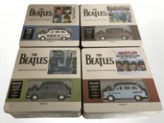 Four Factory Entertainment The Beatles die cast collector's tins, each containing die cast vehicles,