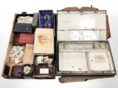 Assorted collector's cards, playing cards, dominoes, two boxed pairs of drinking glasses,