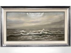 S Anders : Waves at sunset, oil on canvas, 80 cm x 40 cm.