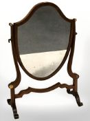 A Victorian mahogany shield shaped dressing table mirror, height 52 cm.