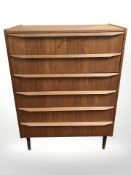A 20th century Danish teak and pine six drawer chest, 80 cm x 42 cm x 107 cm.