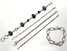 Five Sterling silver bracelets,