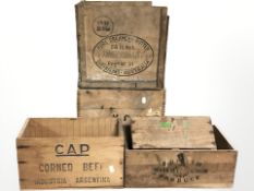 A group of pine storage crates with stenciled decoration