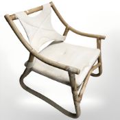 20th century bentwood armchair with fabric sling seat and back rest,
