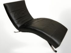 A contemporary Scandinavian black stitched leather and chrome day bed, 74 cm W x 165 cm L.