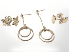Three pairs of 9ct yellow gold earrings CONDITION REPORT: 3.