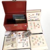 Several albums and further loose stamps, postcards, Wills cigarette card albums.