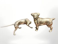 Two brass figures of dogs, tallest 16 cm.
