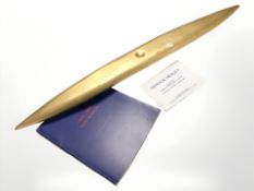 Deryck Healey : A gilded bronze elliptical wall art piece, with hanging bracket verso, length 91 cm,