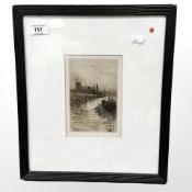 Thomas Bush Hardy (1842 - 1897) : Canal with Windmill Beyond, etching, with full margins,