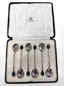 A set of six silver coffee spoons