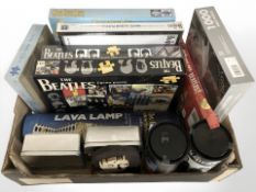 The Beatles - A group of puzzles, lava lamp, greetings card and envelope sets.