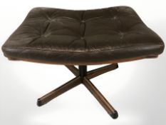 A Danish Gote Mobler Nassjo swivel footstool with buttoned brown leather cushion, width 62 cm.