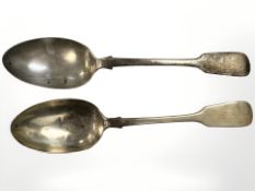 Two Victorian silver tablespoons. CONDITION REPORT: 156.4g.