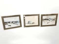 After Hugh Brandon-Cox : Buildings in rural landscapes, colour prints, 49 cm x 35 cm.