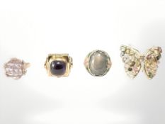 Four gilded Sterling silver dress rings