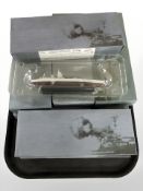 A group of Atlas Editions warship models including HMS Vanguard, Exeter, Duke of York,
