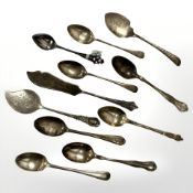 A group of silver teaspoons, small butter knife, etc. CONDITION REPORT: 141g.