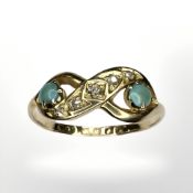 An 18ct gold old-cut diamond and turquoise ring, size K½ CONDITION REPORT: 1.