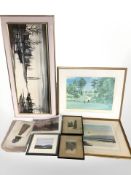 A group of pictures, prints, watercolour landscape,