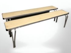 A pair of aluminium and pine benches,