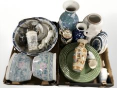 Assorted oriental vases, ceramic planters, oil lamp base, etc.