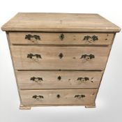 A 19th century continental pine four drawer chest,