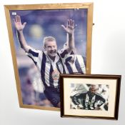 A poster depicting Alan Shearer, 80 cm x 110 cm, together with a photograph depicting Alan Shearer.