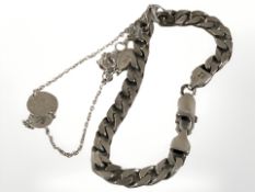 A silver flattened curb link bracelet, length 17 cm, and an Oliver Bonas silver bracelet.