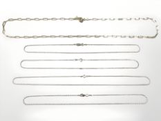 Five Sterling silver necklaces, longest 61 cm CONDITION REPORT: 34.