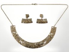 A gilded Sterling silver panelled necklace with matching pair of earrings