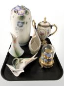 A Franz porcelain vase, plus three further pieces,