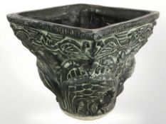 A decorative ceramic square planter, width 37 cm.