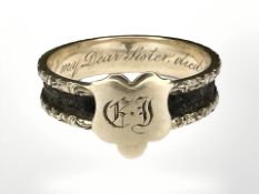 An early-Victorian gold memorial ring etched with initials R J,