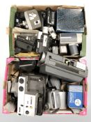A group of vintage handheld video cameras, Prinz projector and similar items.