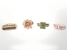 Four Sterling silver dress rings