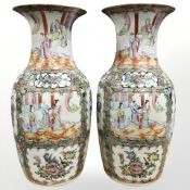 A pair of 19th century Canton famille rose porcelain vases,