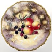 A Royal Worcester porcelain cabinet plate, hand-painted with apples and berries by J Smith,