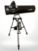 A Sky-Watcher astronomical telescope, on tripod with instructions.